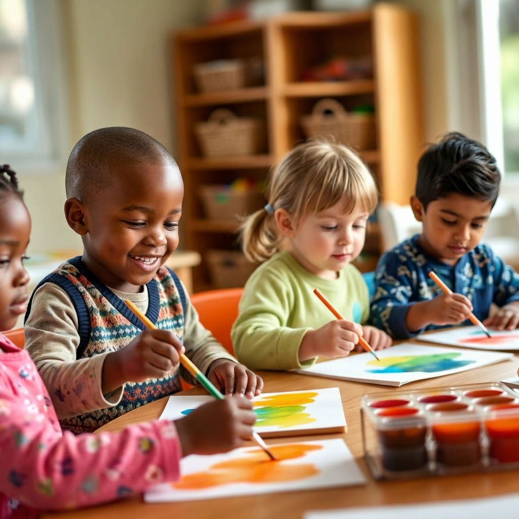 Children painting during creative play